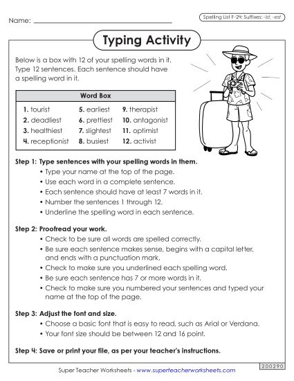 Worksheets and Puzzles - Typing Sentences (F-24)  (Printable PDF Worksheet)