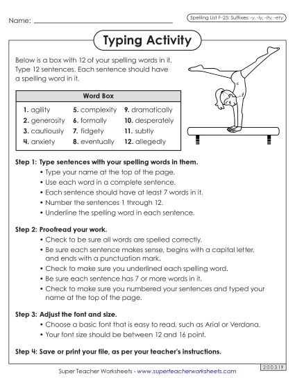 Worksheets and Puzzles - Typing Sentences (F-25) (Printable PDF Worksheet)