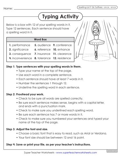 Worksheets and Puzzles - Typing Sentences (F-26)  (Printable PDF Worksheet)