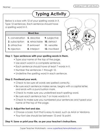 Worksheets and Puzzles - Typing Sentences (F-28) (Printable PDF Worksheet)