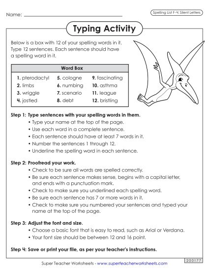 Worksheets and Puzzles - Typing Sentences (F-4) (Printable PDF Worksheet)
