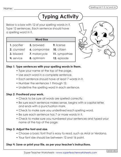 Worksheets and Puzzles - Typing Sentences (F-5)  (Printable PDF Worksheet)