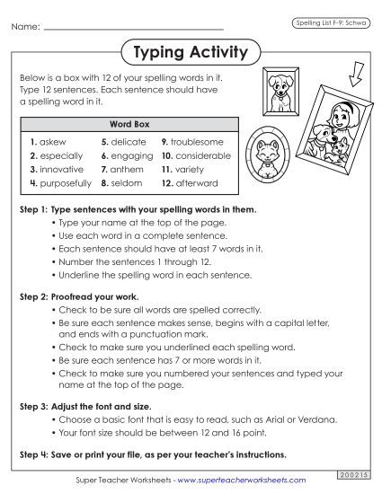 Worksheets and Puzzles - Typing Sentences (F-9) (Printable PDF Worksheet)