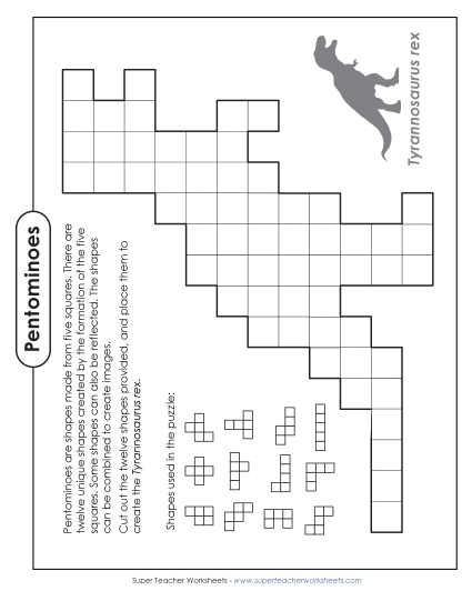 Tyrannosaurus Rex Pentomino Puzzle (Printable PDF Worksheet)
