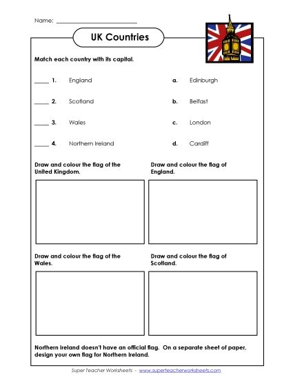 UK Worksheets - UK Countries (Printable PDF Worksheet)