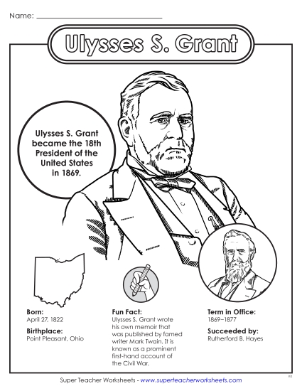 President Fact Sheets - Ulysses S. Grant Fact Sheet (Printable PDF Worksheet)