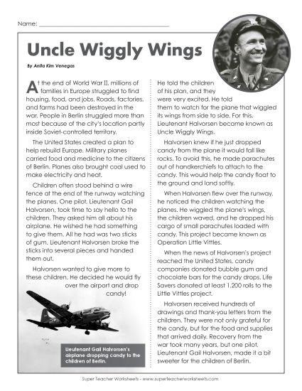Articles - Uncle Wiggly Wings Article (Printable PDF Worksheet)