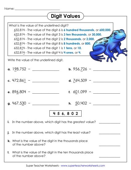 Place Value - Underlined Digit (6-Digit) (Printable PDF Worksheet)