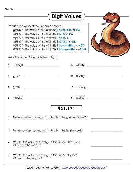 Underlined Digit (Thousandths) (Printable PDF Worksheet)