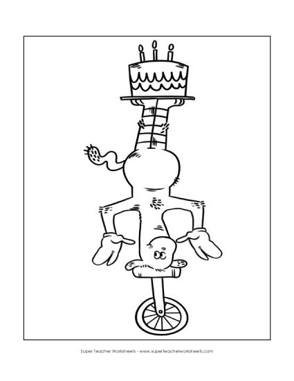 Dr. Seuss Worksheets - Unicycle Cat Coloring (Printable PDF Worksheet)