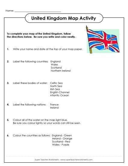 Maps of United Kingdom - United Kingdom - Directions (Printable PDF Worksheet)