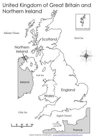 United Kingdom Maps - United Kingdom - Map (Printable PDF Worksheet)