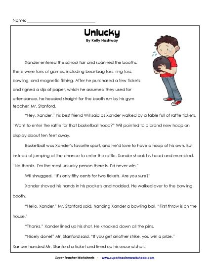 Fiction Stories - Unlucky (Printable PDF Worksheet)