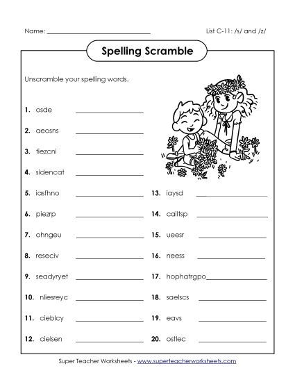 Worksheets - Unscramble (C-11) (Printable PDF Worksheet)
