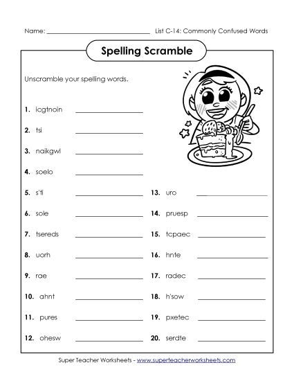 Worksheets - Unscramble (C-14) (Printable PDF Worksheet)