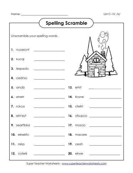 Worksheets - Unscramble (C-15) (Printable PDF Worksheet)