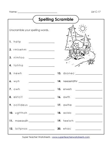 Worksheets - Unscramble (C-17) (Printable PDF Worksheet)