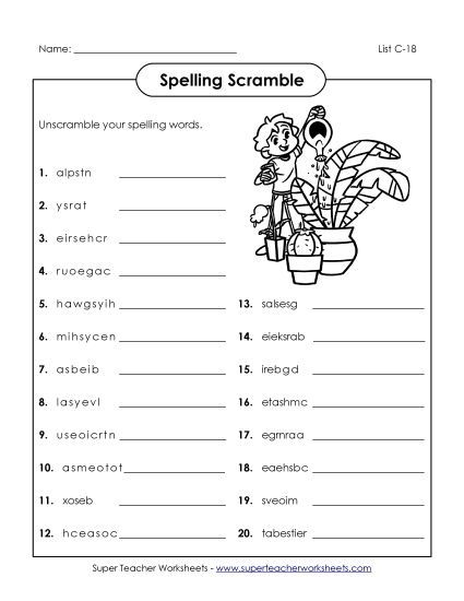 Worksheets - Unscramble (C-18) (Printable PDF Worksheet)