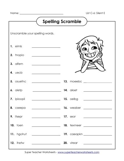 Worksheets - Unscramble (C-6) (Printable PDF Worksheet)