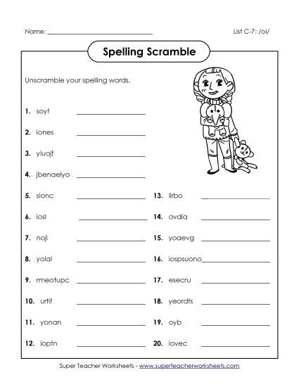 Worksheets - Unscramble (C-7) (Printable PDF Worksheet)