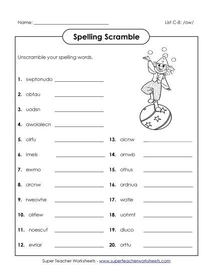 Worksheets - Unscramble (C-8) (Printable PDF Worksheet)