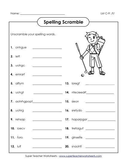 Worksheets - Unscramble (C-9) (Printable PDF Worksheet)