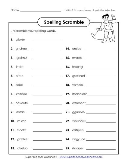 Worksheets - Unscramble (D-15) (Printable PDF Worksheet)