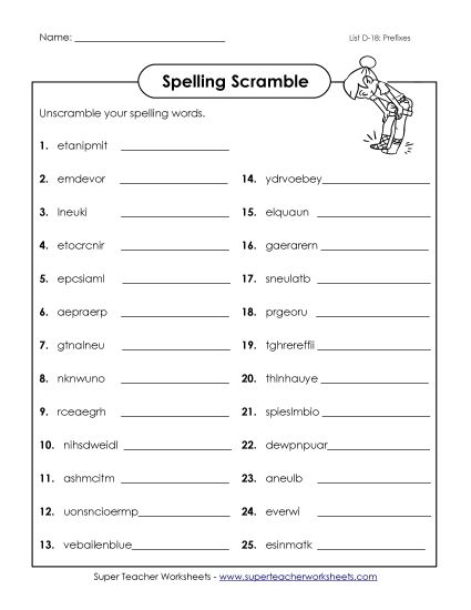 Worksheets - Unscramble (D-18) (Printable PDF Worksheet)