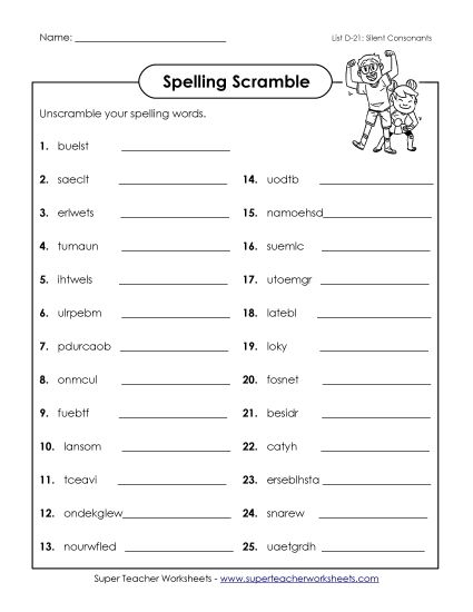 Worksheets - Unscramble (D-21) (Printable PDF Worksheet)