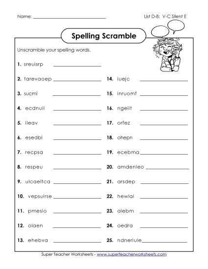 Worksheets - Unscramble (D-8) (Printable PDF Worksheet)