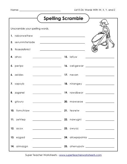 Printable Worksheets - Unscramble (E-24) (Printable PDF Worksheet)
