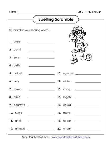 Worksheets - Unscramble the Letters (C-1) (Printable PDF Worksheet)