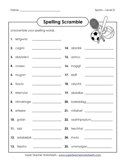 Worksheets and Activities - Unscramble the Spelling Words (Printable PDF Worksheet)