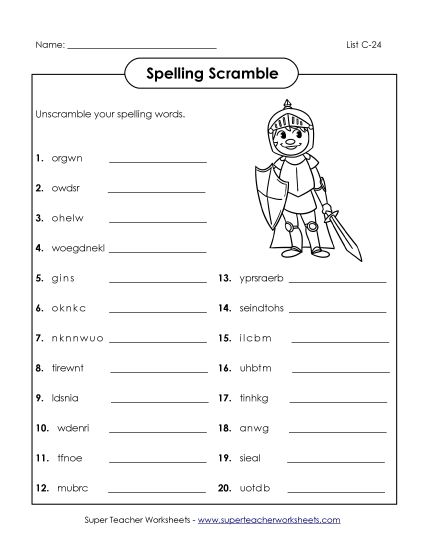 Worksheets - Unscramble the Spelling Words (C-24)  (Printable PDF Worksheet)