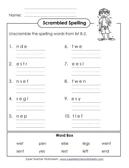 Worksheets - Unscramble the Words (B-2) (Printable PDF Worksheet)