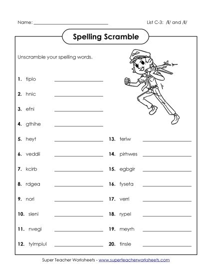 Worksheets - Unscramble the Words (C-3) (Printable PDF Worksheet)