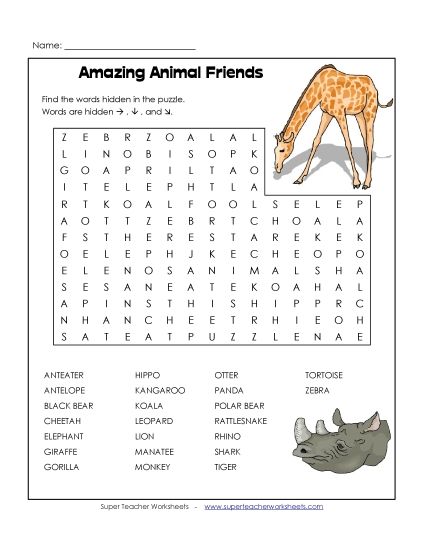 Unsolvable Word Seaches - Unsolvable Animal Word Search (Printable PDF Worksheet)