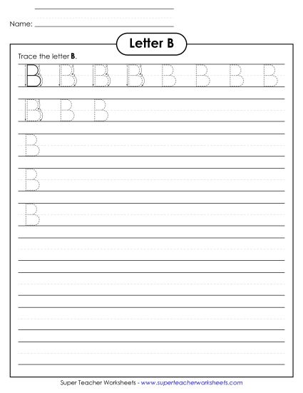 Letter B - Uppercase B (Smaller Font Size) (Printable PDF Worksheet)