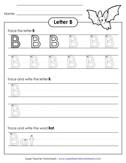 Trace and Print - Uppercase B Writing Practice (Outlined Letters) (Printable PDF Worksheet)