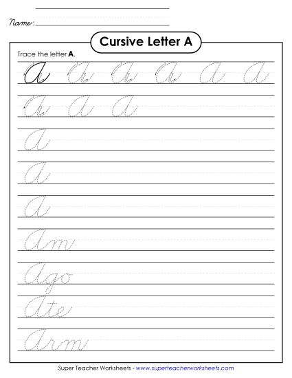 Capital Cursive Letters - Uppercase  cursive A (Printable PDF Worksheet)