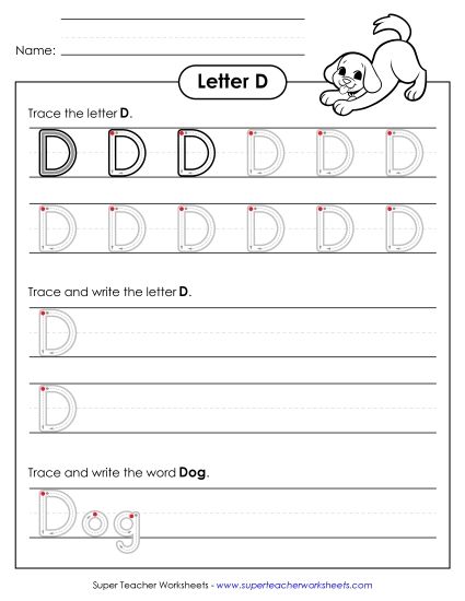 Letter D - Uppercase D (Outlined Letters) (Printable PDF Worksheet)
