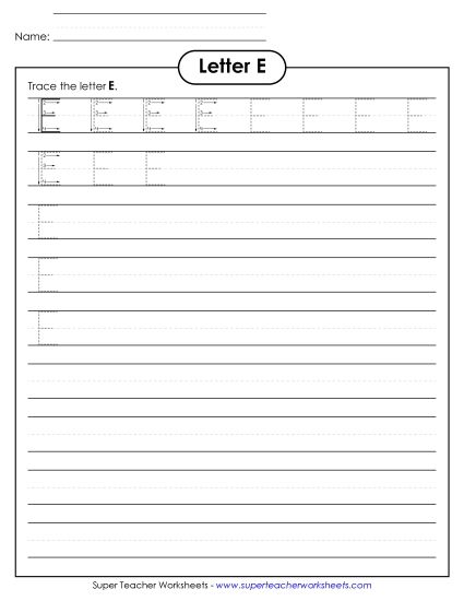 Letter E - Uppercase E (Smaller Font Size) (Printable PDF Worksheet)