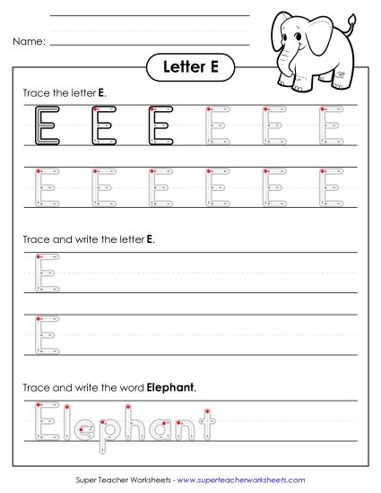 Trace and Print - Uppercase E Writing Practice (Outlined Letters) (Printable PDF Worksheet)