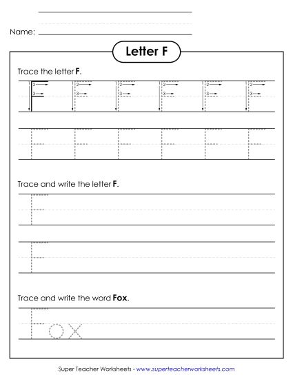 Trace and Print - Uppercase F (Dotted Lines) (Printable PDF Worksheet)