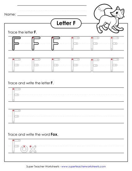 Trace and Print - Uppercase F Writing Practice (Outlined Letters) (Printable PDF Worksheet)