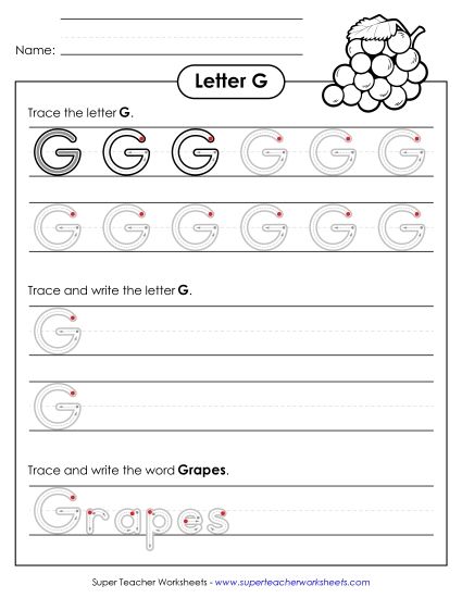 Letter G - Uppercase G (Outlined Letters) (Printable PDF Worksheet)