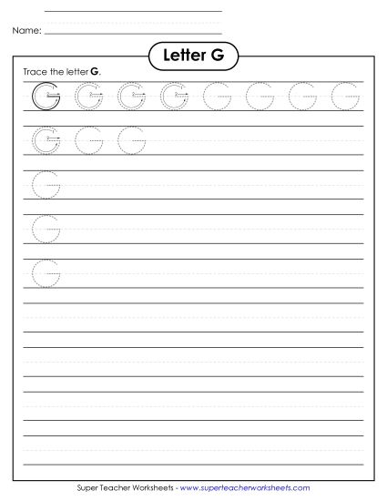 Letter G - Uppercase G (Smaller Font Size) (Printable PDF Worksheet)