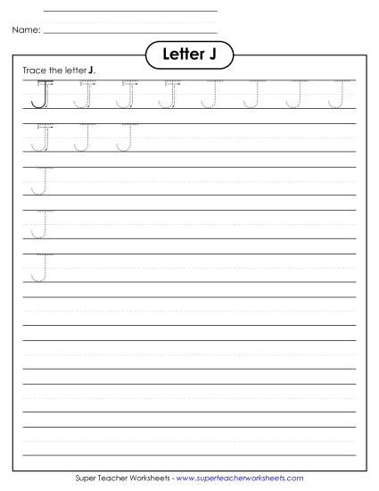 Letter J - Uppercase J (Smaller Font Size) (Printable PDF Worksheet)