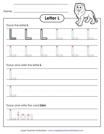 Trace and Print - Uppercase L Printing Practice (Outlined Letters) (Printable PDF Worksheet)