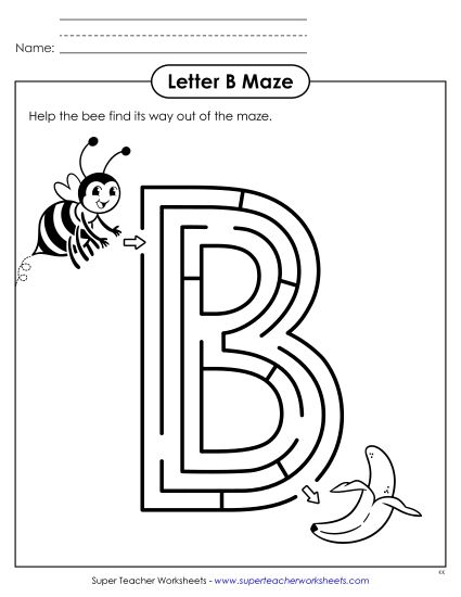 Alphabet Mazes (Easy) - Uppercase Letter B Maze (Printable PDF Worksheet)